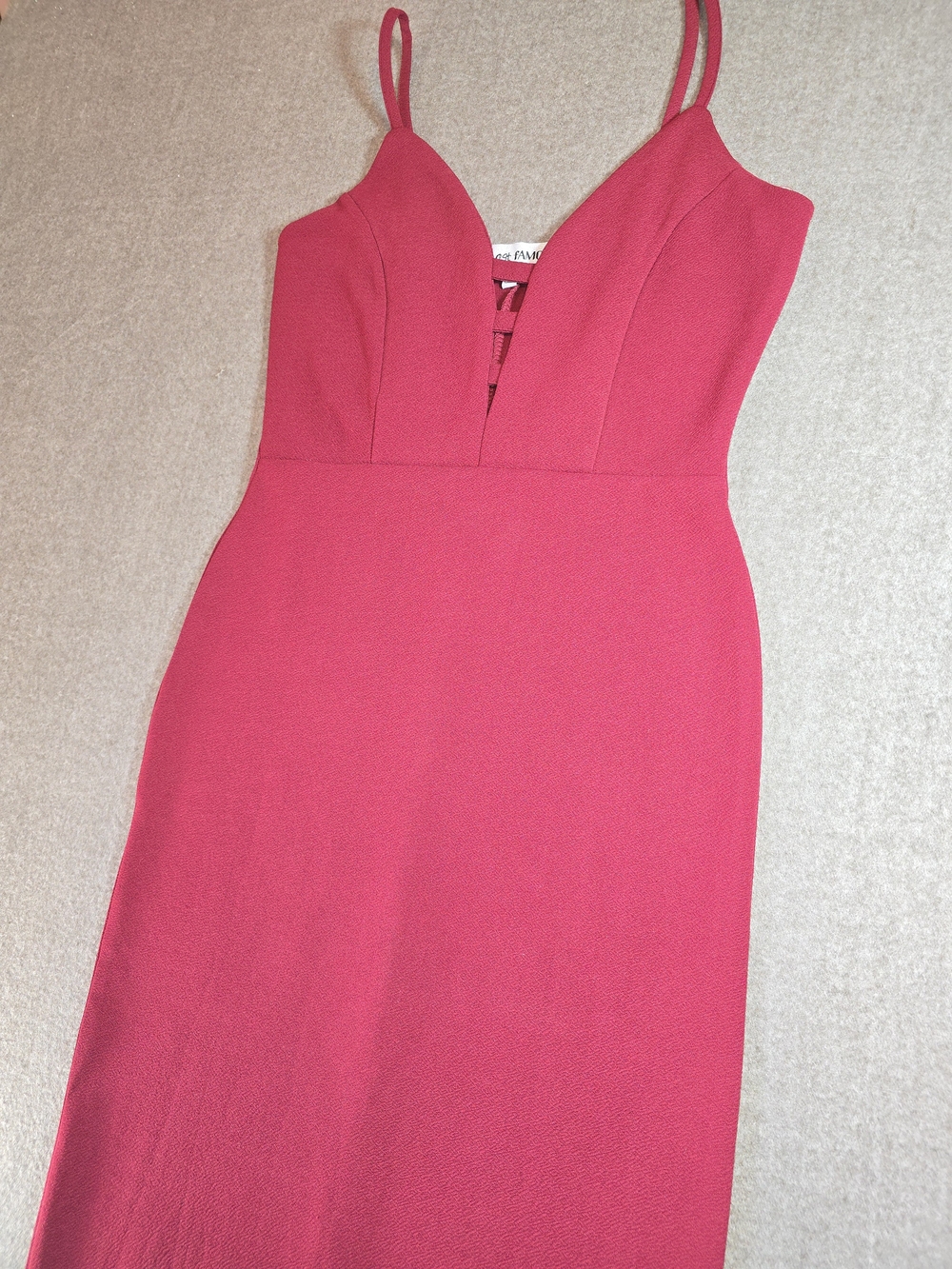 Almost Famous Raspberry Red Fitted Midi Dress with Skinny Straps Womens Med